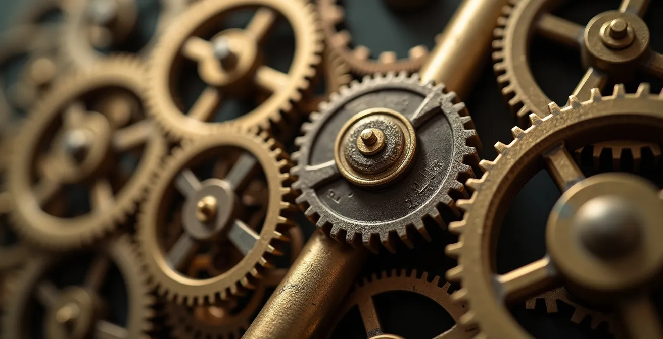 Mécanisme d'horlogerie désynchronisé représentant une équipe non alignée